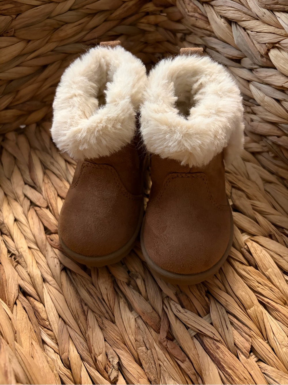 wonder nation Tan Faux Suede Toddler Fur Cuff Boots
